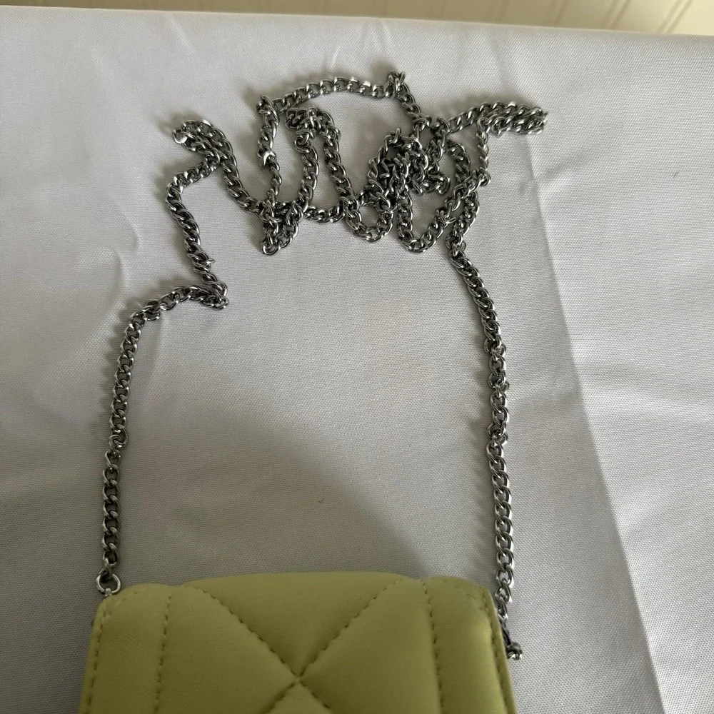 Coach Mini Wallet On A Chain With Puffy Diamond Quilting Light Lime Green Silver